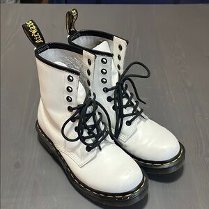 Dr. Martens White and Black Combat Boots with Air-Cushioned Sole
